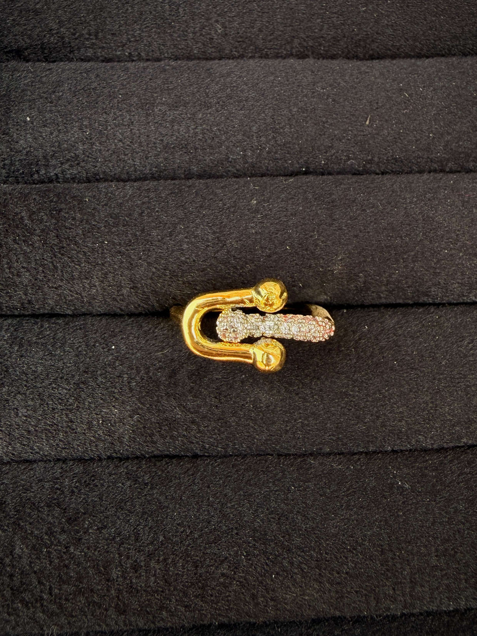 Gold CZ Hook Designer Ring