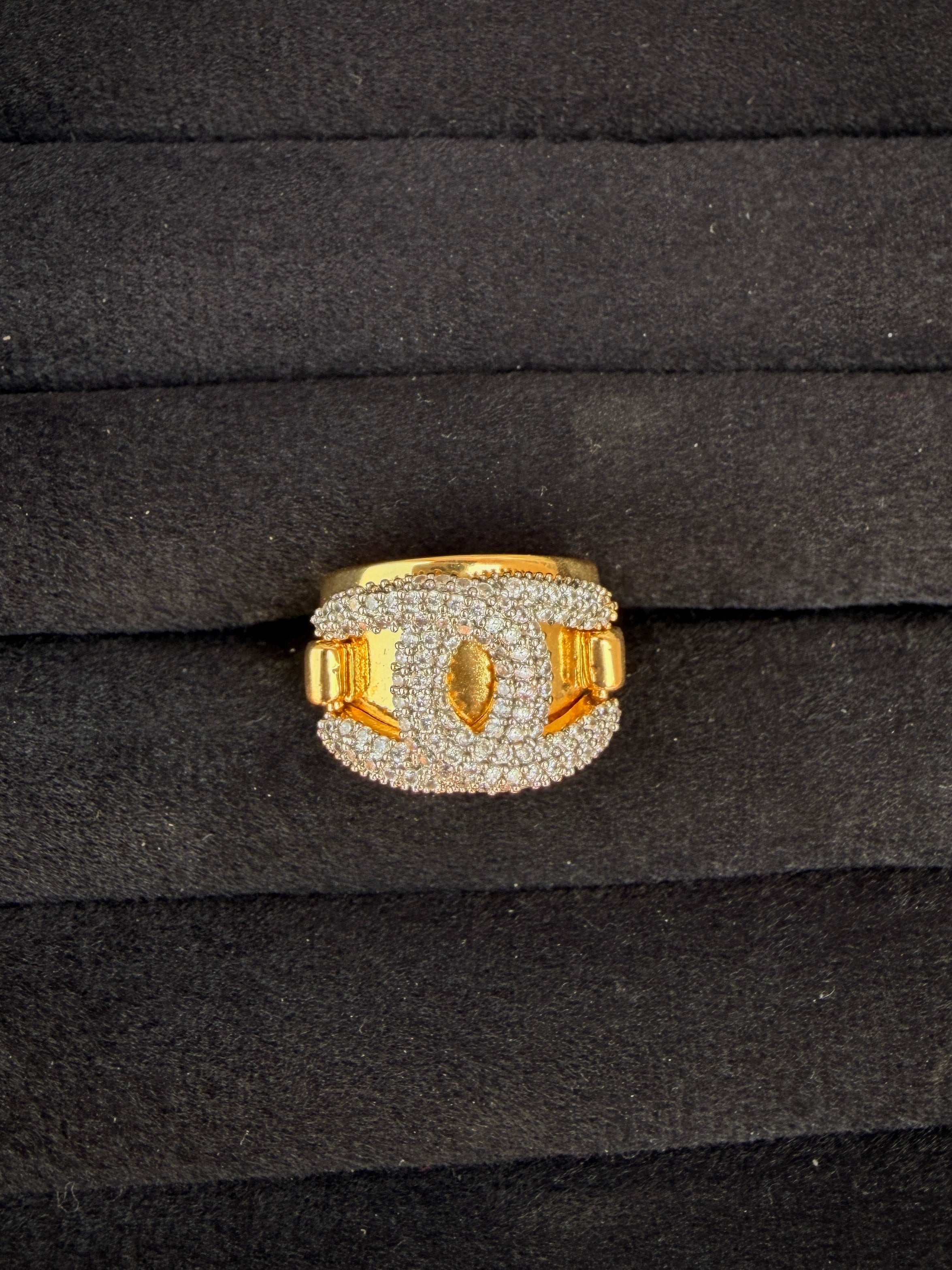 Gold CZ Interlock Crystal Ring