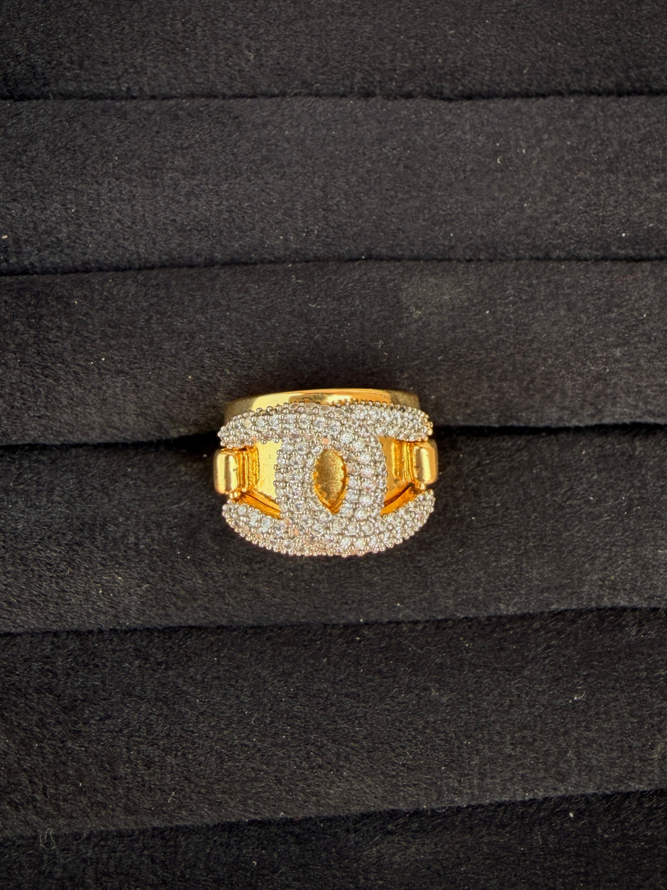 Gold CZ Interlock Crystal Ring