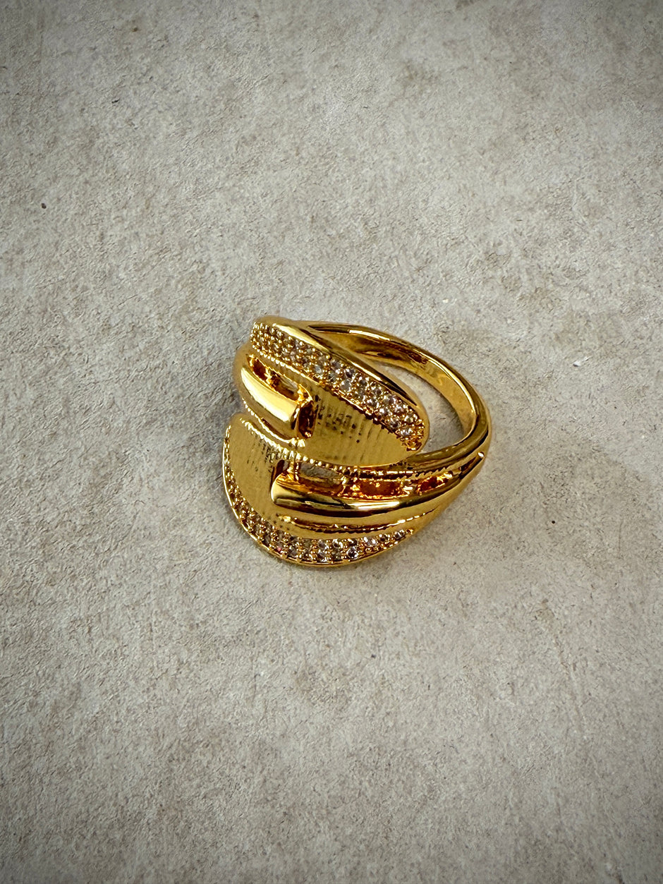 Gold CZ Cut‑Out Dome Ring
