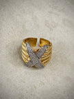 Gold CZ X‑Band Statement Ring