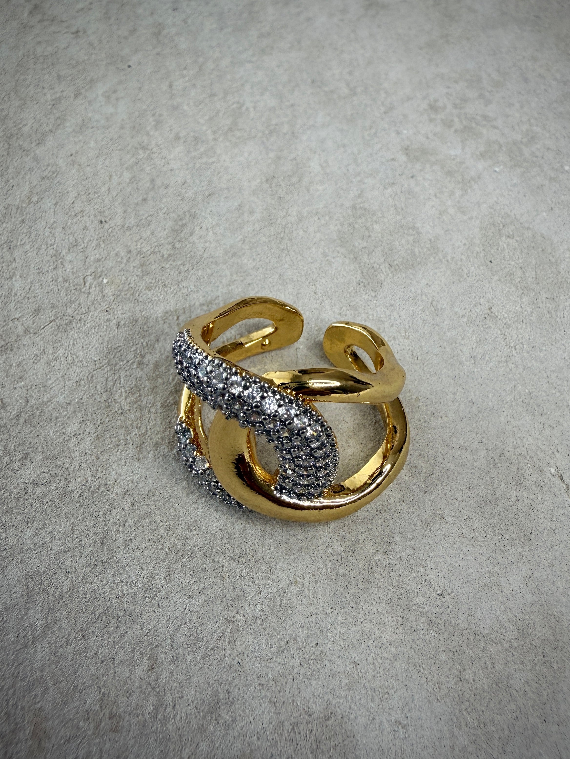 Gold CZ Loop Swirl Ring