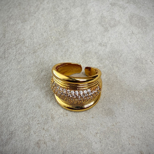 Gold Dome Crystal Cocktail Ring