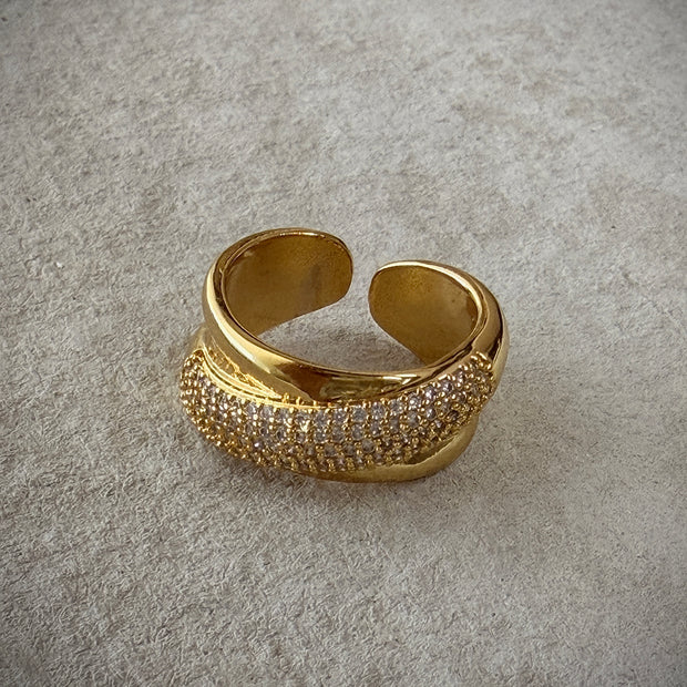 Gold Pave Crossover Ring