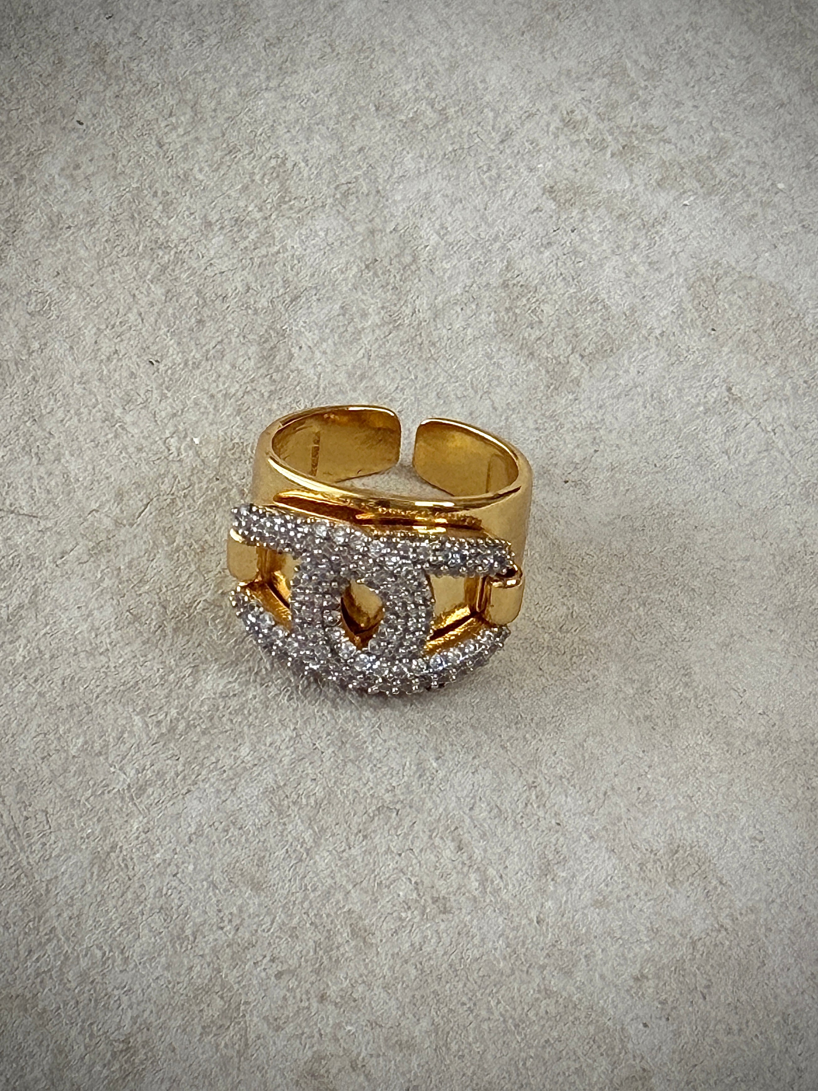 Gold CZ Interlock Crystal Ring