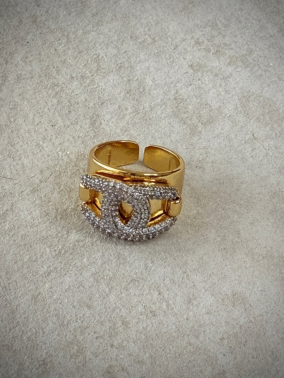 Gold CZ Interlock Crystal Ring