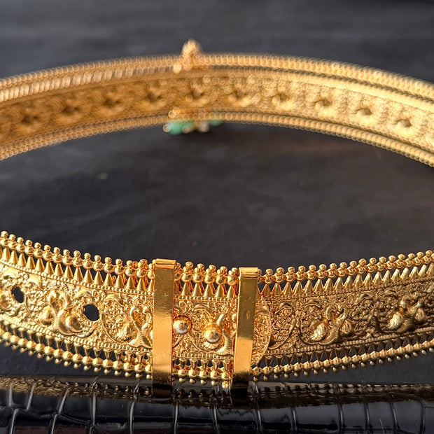 Veda Antique Gold Waist Belt with Green Bead Drops