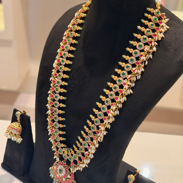 Royal Ruby & Emerald Jadau Kundan Long Necklace Set