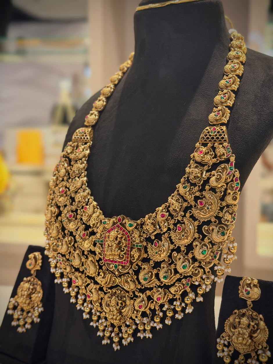 Royal Layered Peacock Chandbali Lakshmi Haram Necklace Set