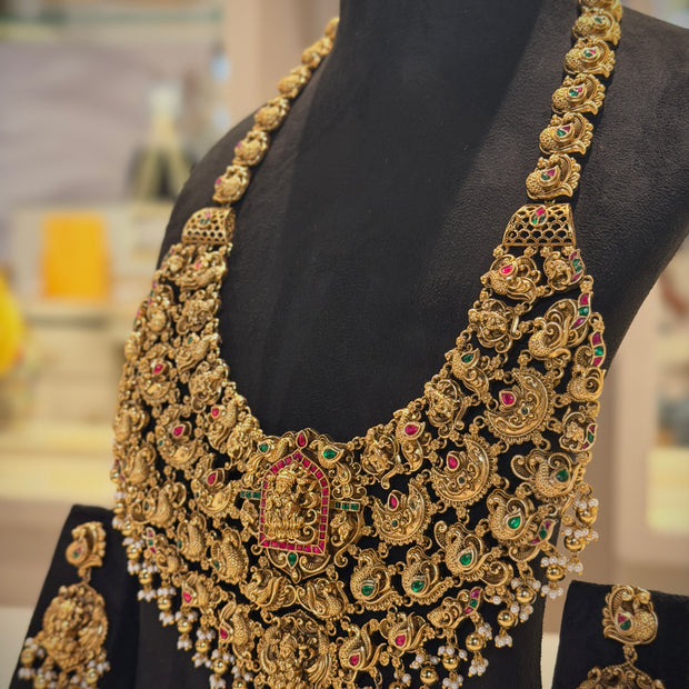 Royal Layered Peacock Chandbali Lakshmi Haram Necklace Set
