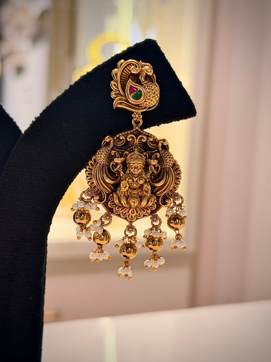 Royal Layered Peacock Chandbali Lakshmi Haram Necklace Set