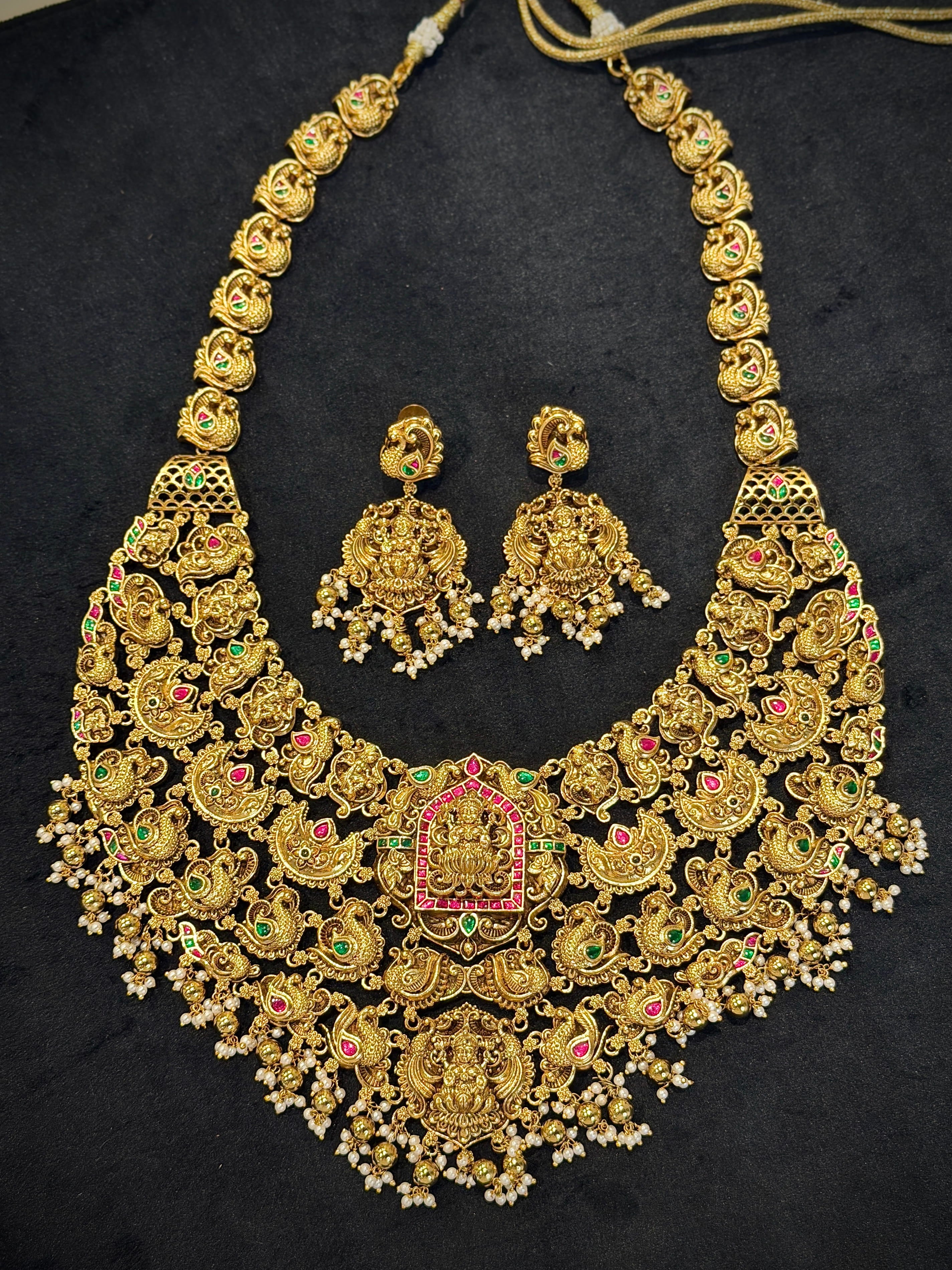 Royal Layered Peacock Chandbali Lakshmi Haram Necklace Set