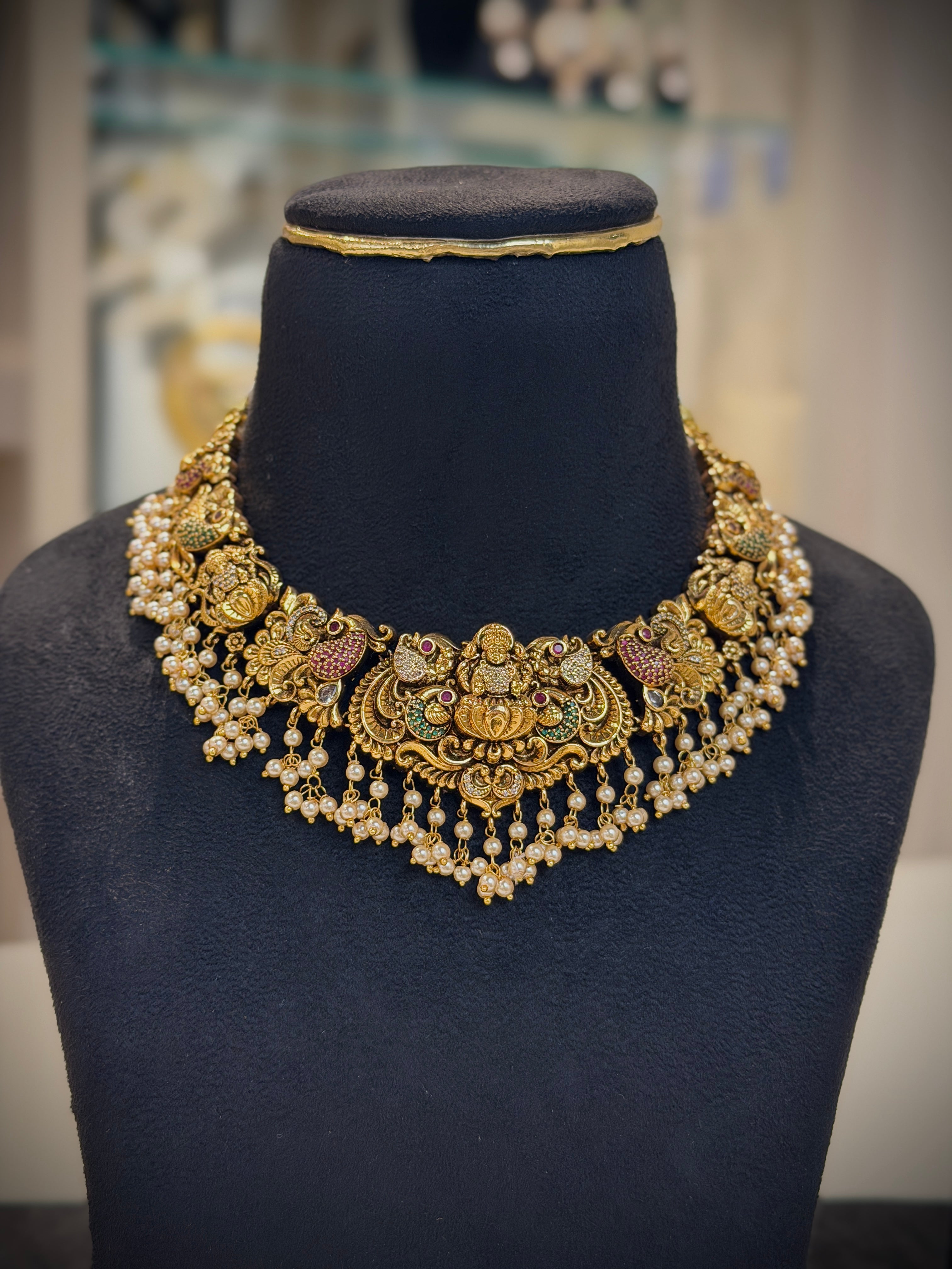 Antique Gold Lakshmi Nakshi Temple Choker Necklace Set