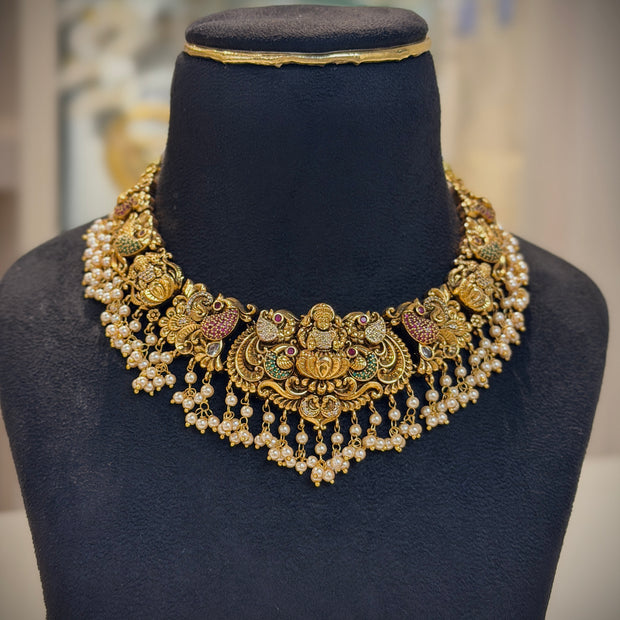 Antique Gold Lakshmi Nakshi Temple Choker Necklace Set