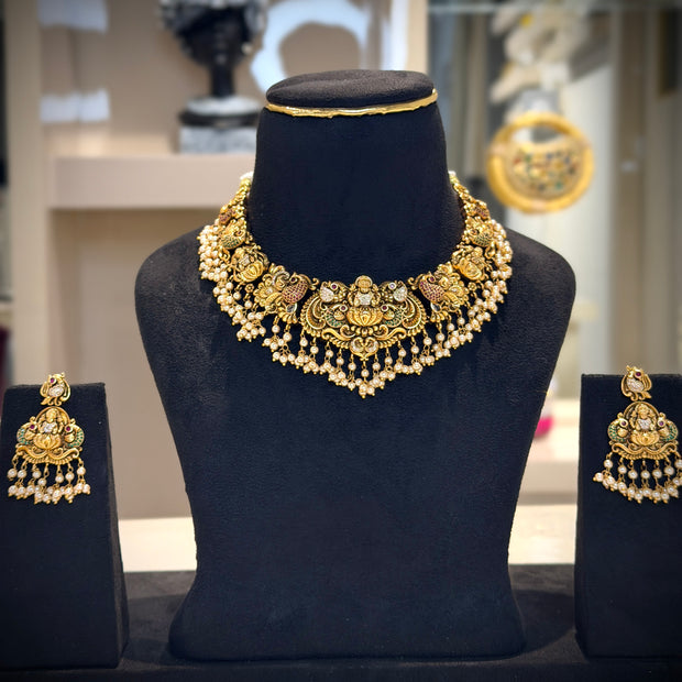 Antique Gold Lakshmi Nakshi Temple Choker Necklace Set
