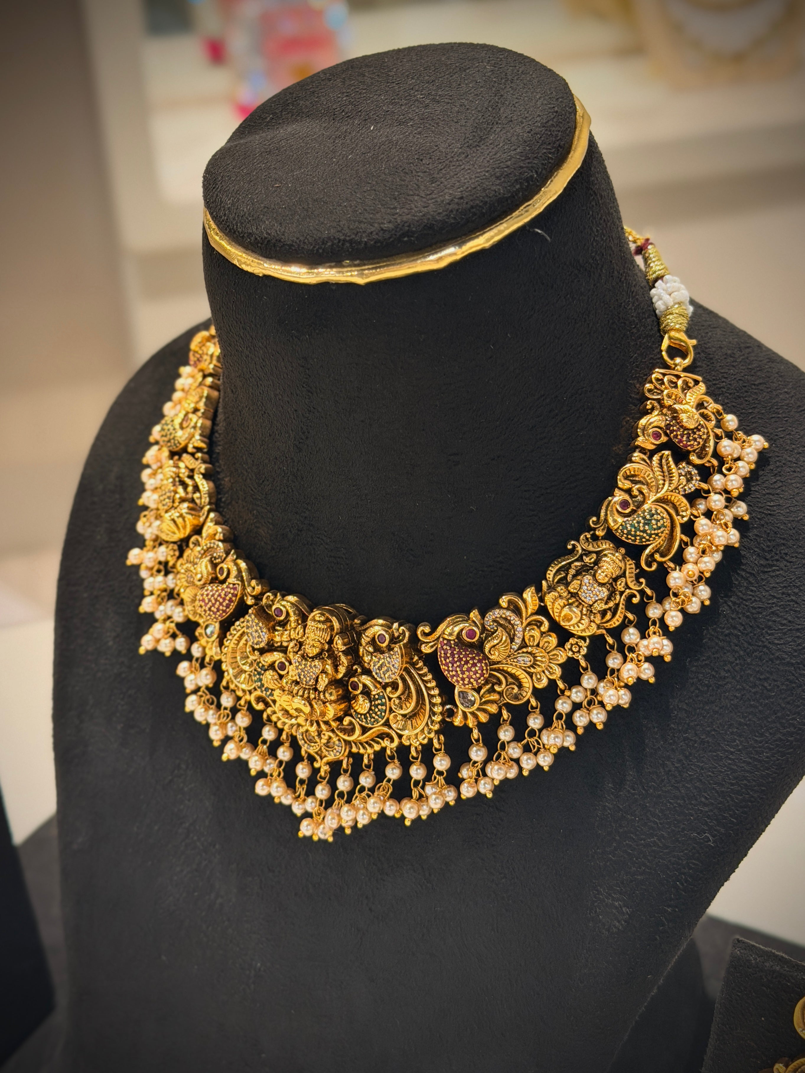 Antique Gold Lakshmi Nakshi Temple Choker Necklace Set