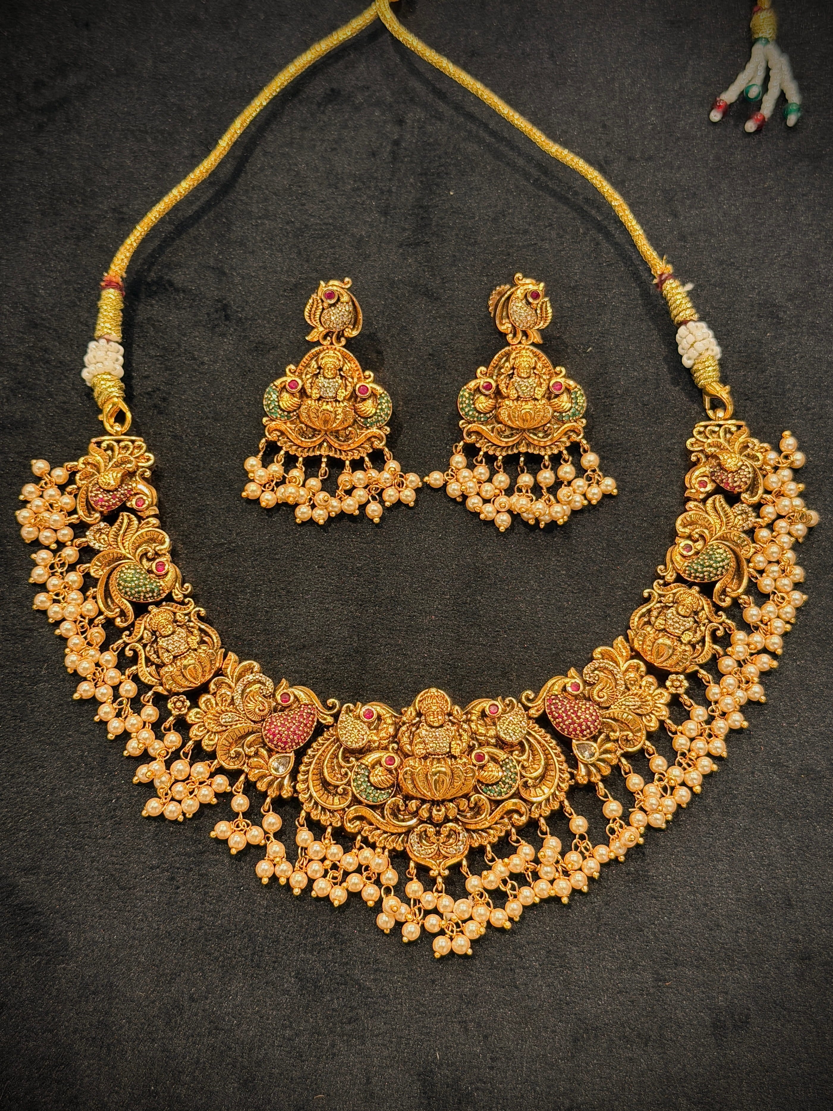 Antique Gold Lakshmi Nakshi Temple Choker Necklace Set