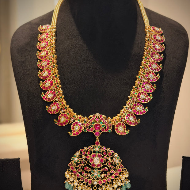 Jadau Ruby Mango Long Haram Necklace