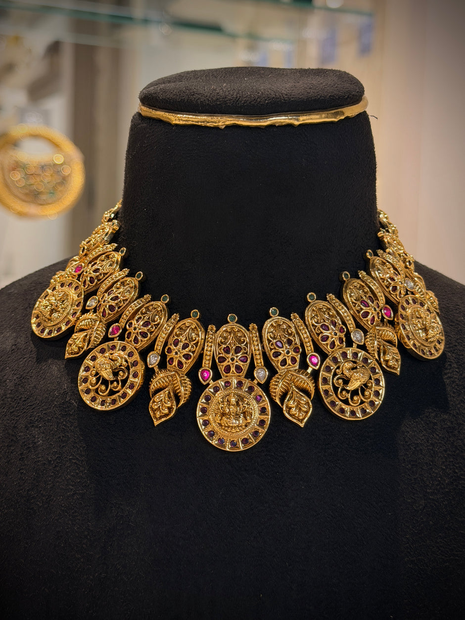 Antique Temple Nakshi Lakshmi Choker Necklace Set