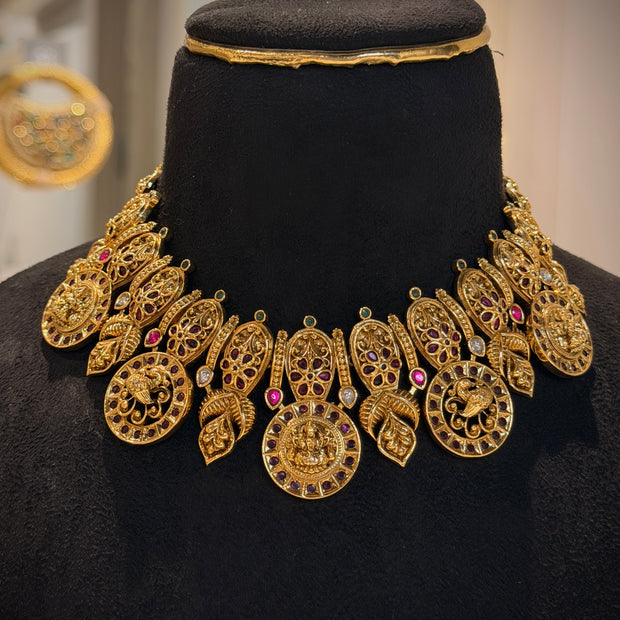 Antique Temple Nakshi Lakshmi Choker Necklace Set