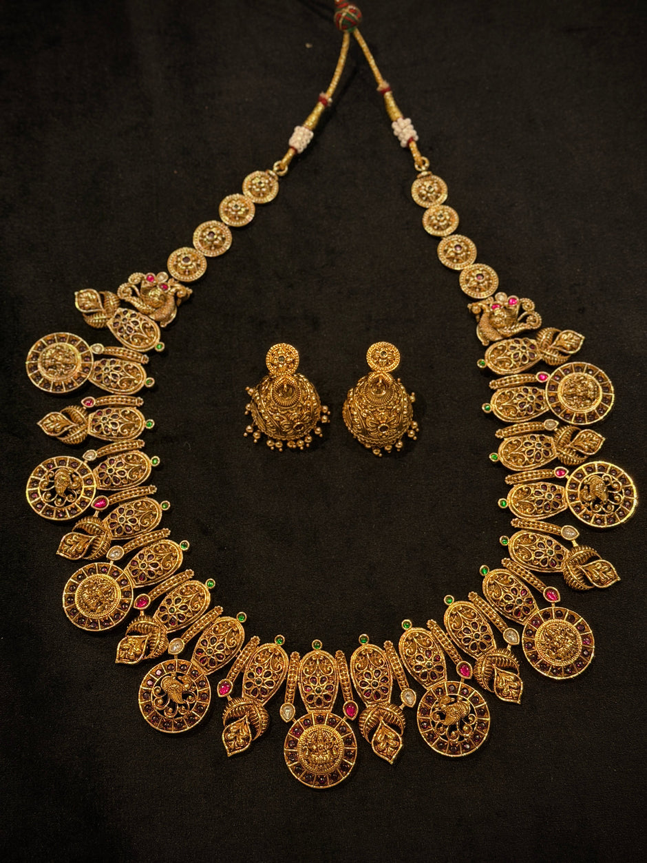 Antique Temple Nakshi Lakshmi Long Necklace Set