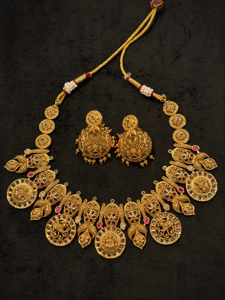 Antique Temple Nakshi Lakshmi Choker Necklace Set