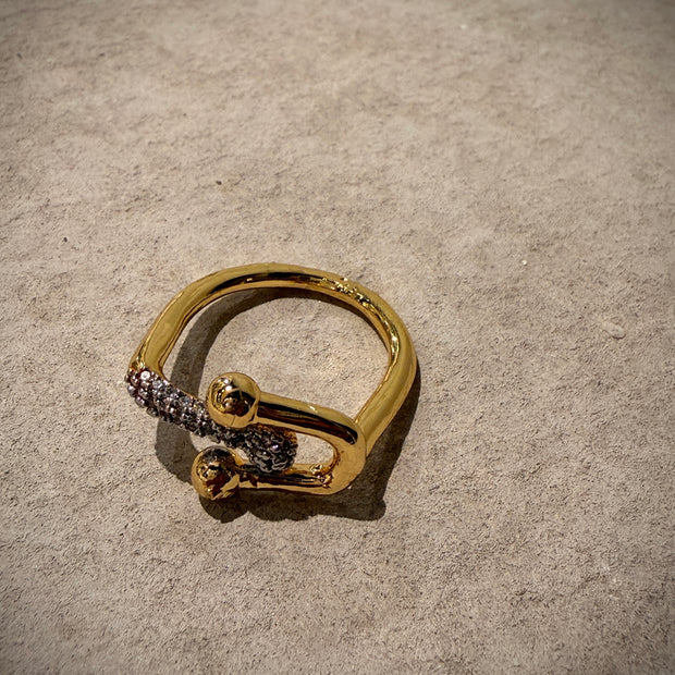Gold CZ Hook Designer Ring