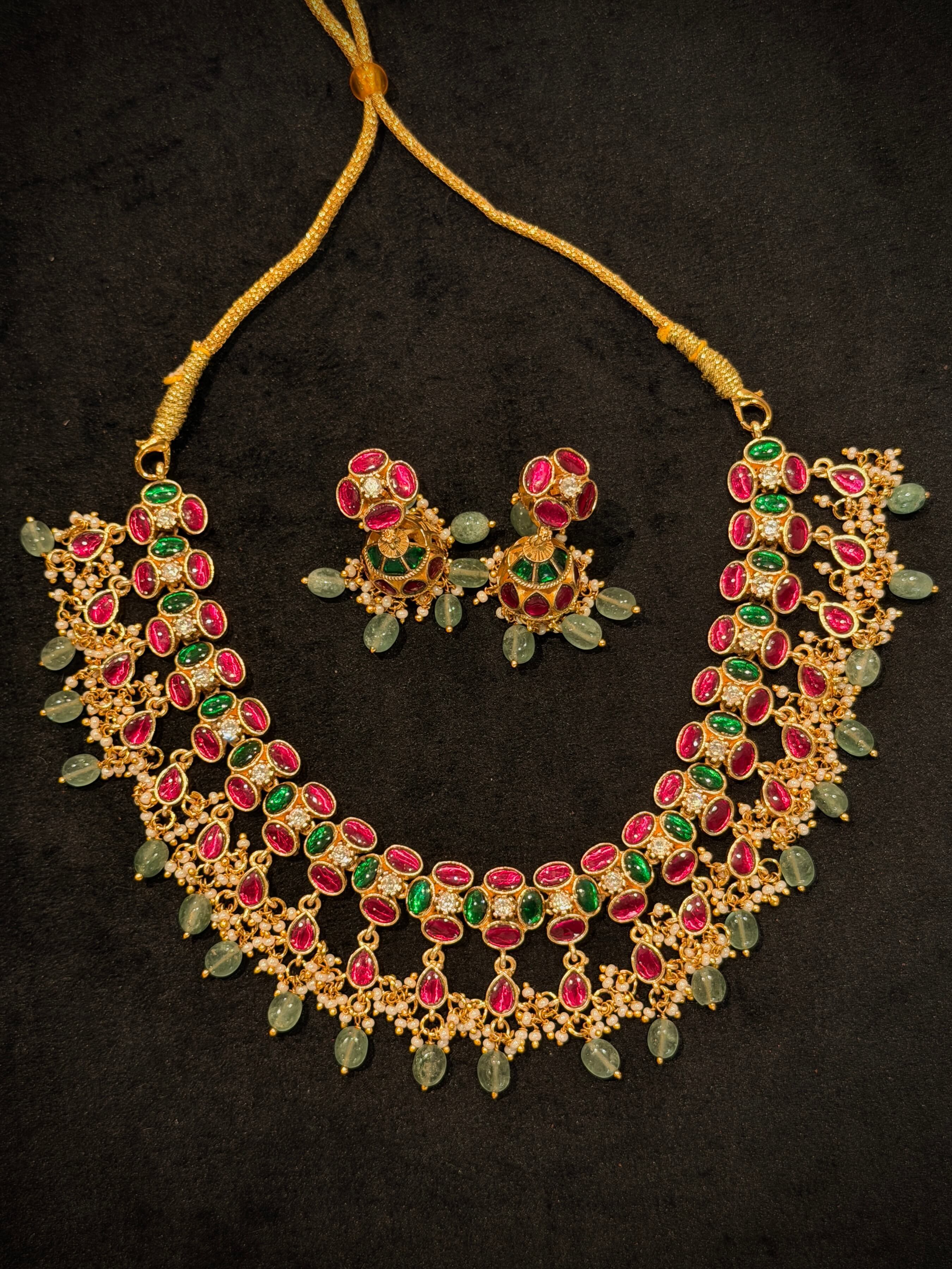 Jadau Ruby and Emerald Gold Choker Necklace Set