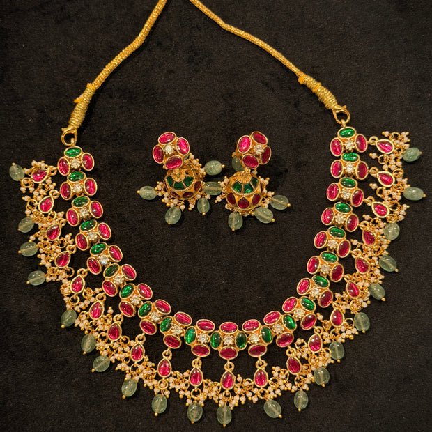 Jadau Ruby and Emerald Gold Choker Necklace Set