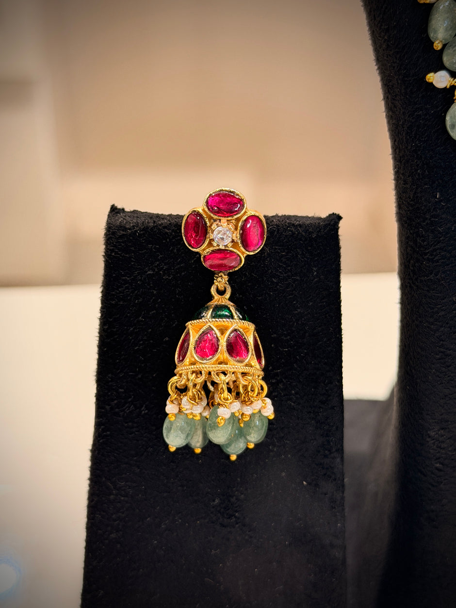 Jadau Ruby and Emerald Gold Choker Necklace Set