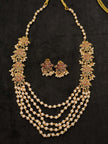 Ruby Floral Multi‑Layer Pearl Necklace Set