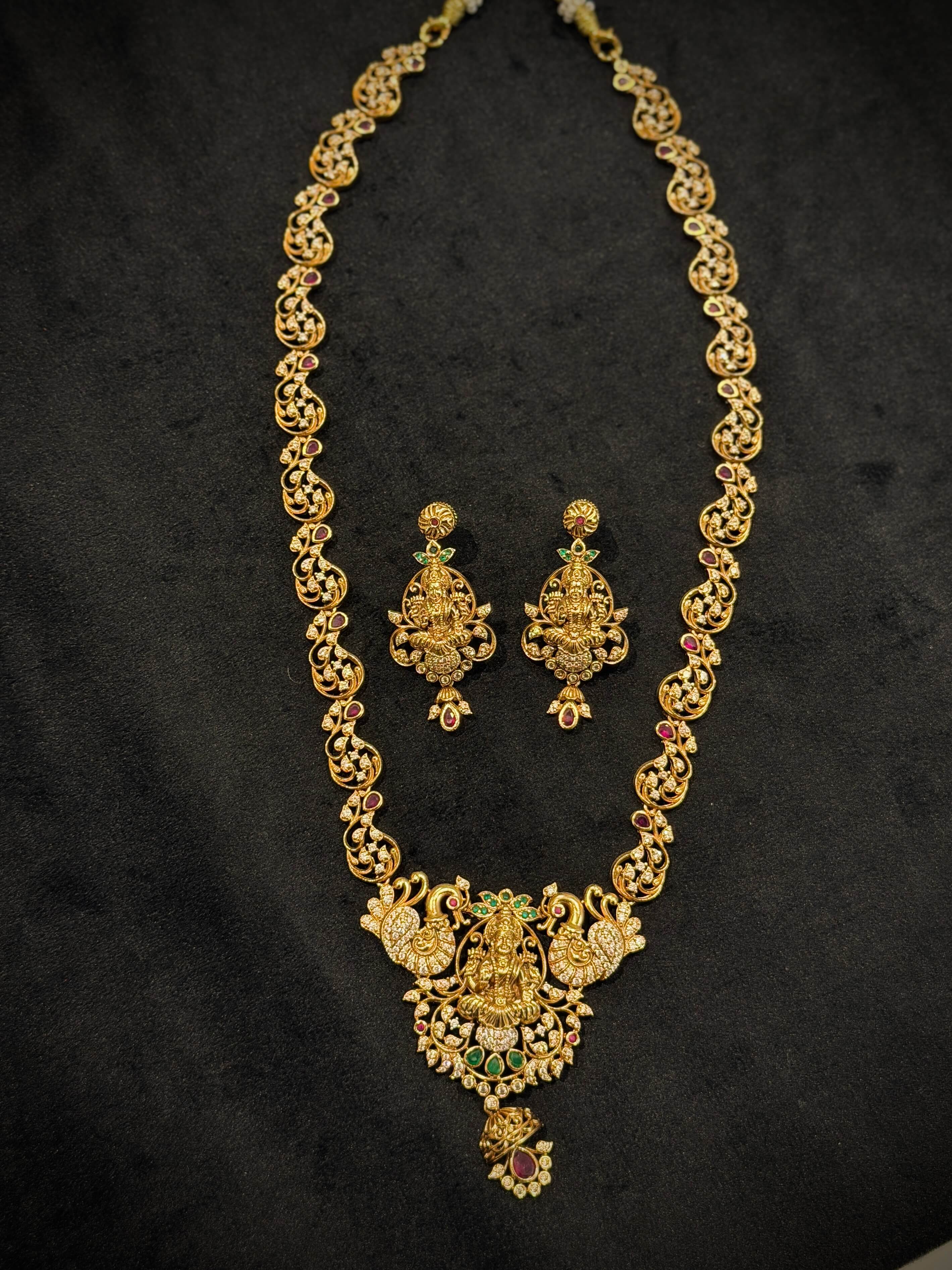 Premium Lakshmi Temple Long Necklace Set