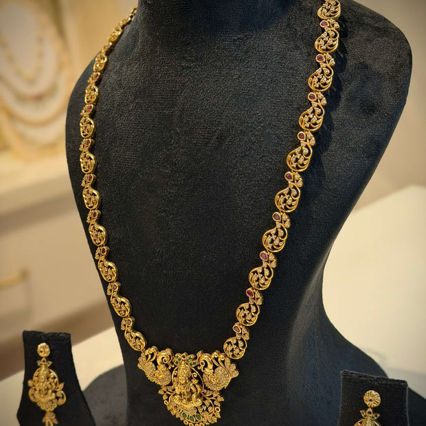 Premium Lakshmi Temple Long Necklace Set