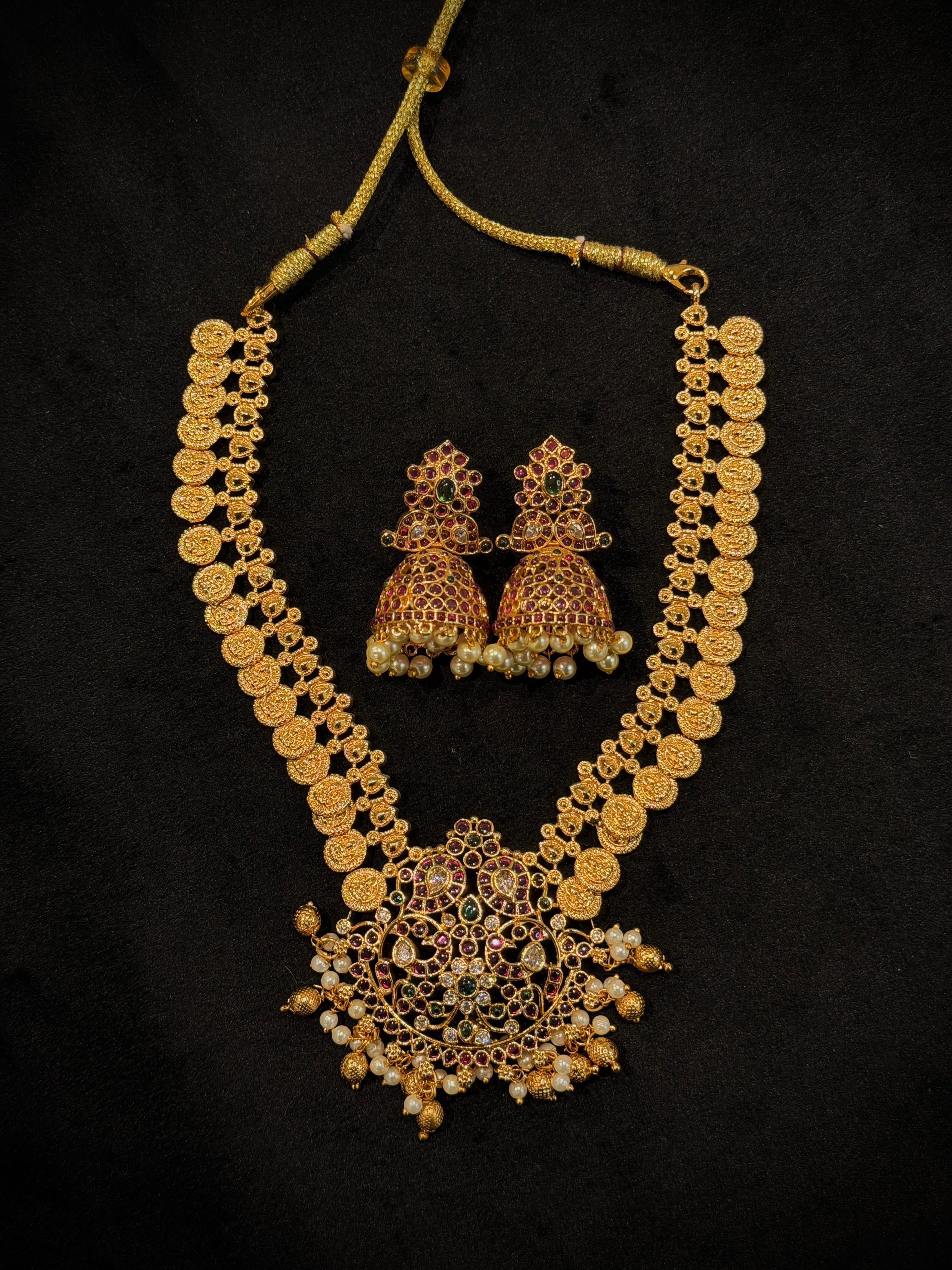 Vedic Temple Gold Lakshmi Kasu Short Necklace Set