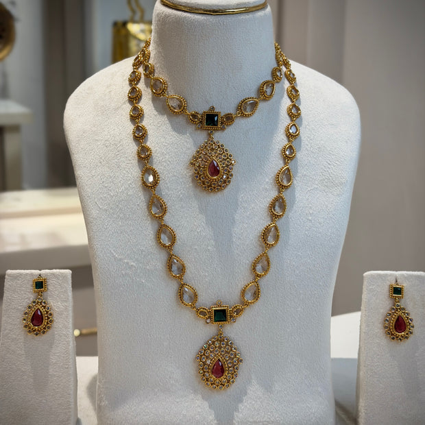 Ruby & Emerald Stone Necklace Set