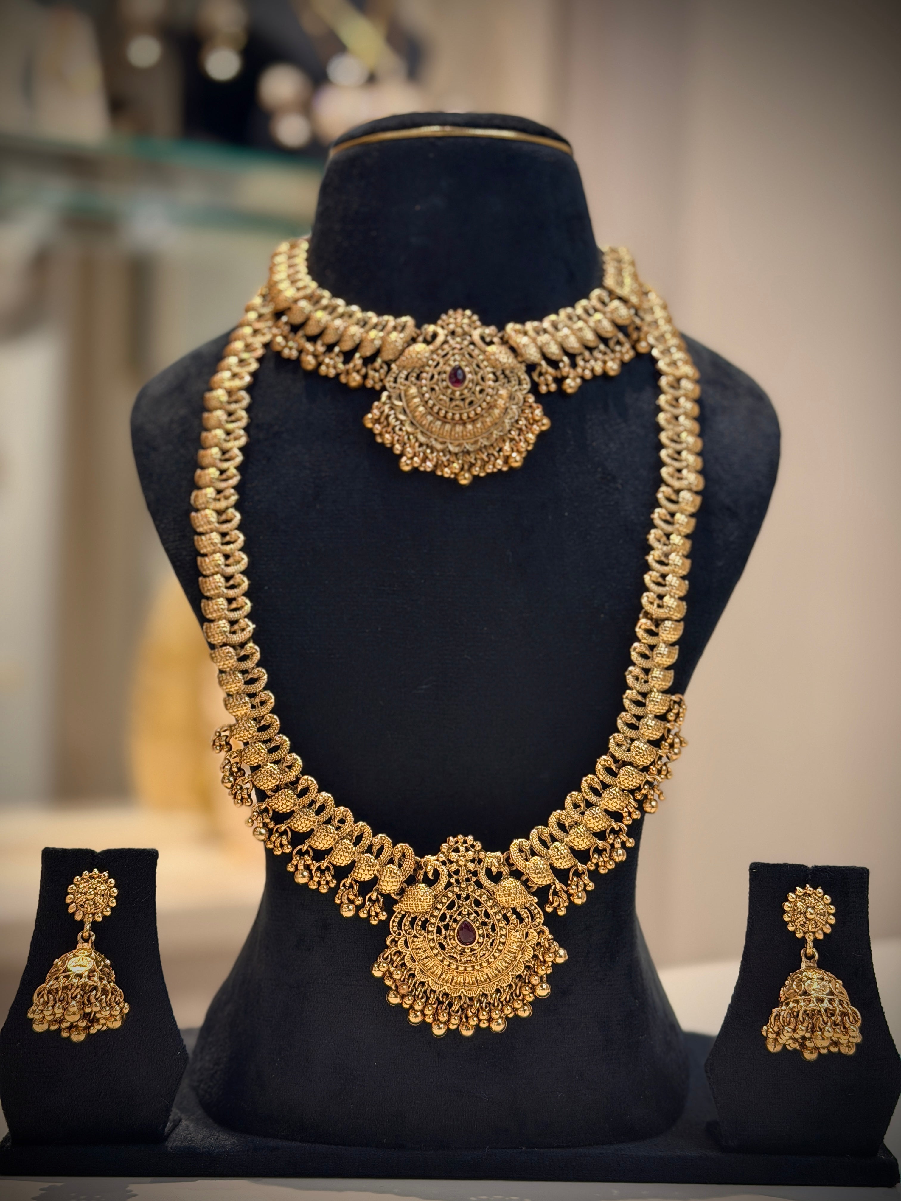 Peacock Motifs Short & Long Necklace Set