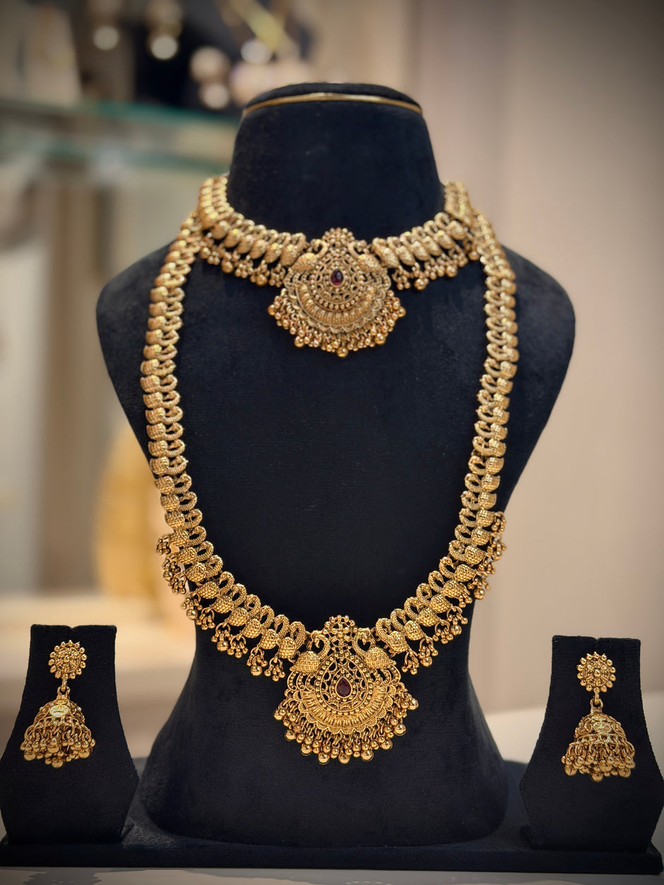 Peacock Motifs Short & Long Necklace Set