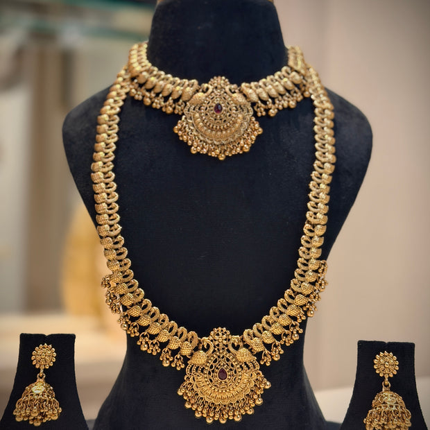 Peacock Motifs Short & Long Necklace Set