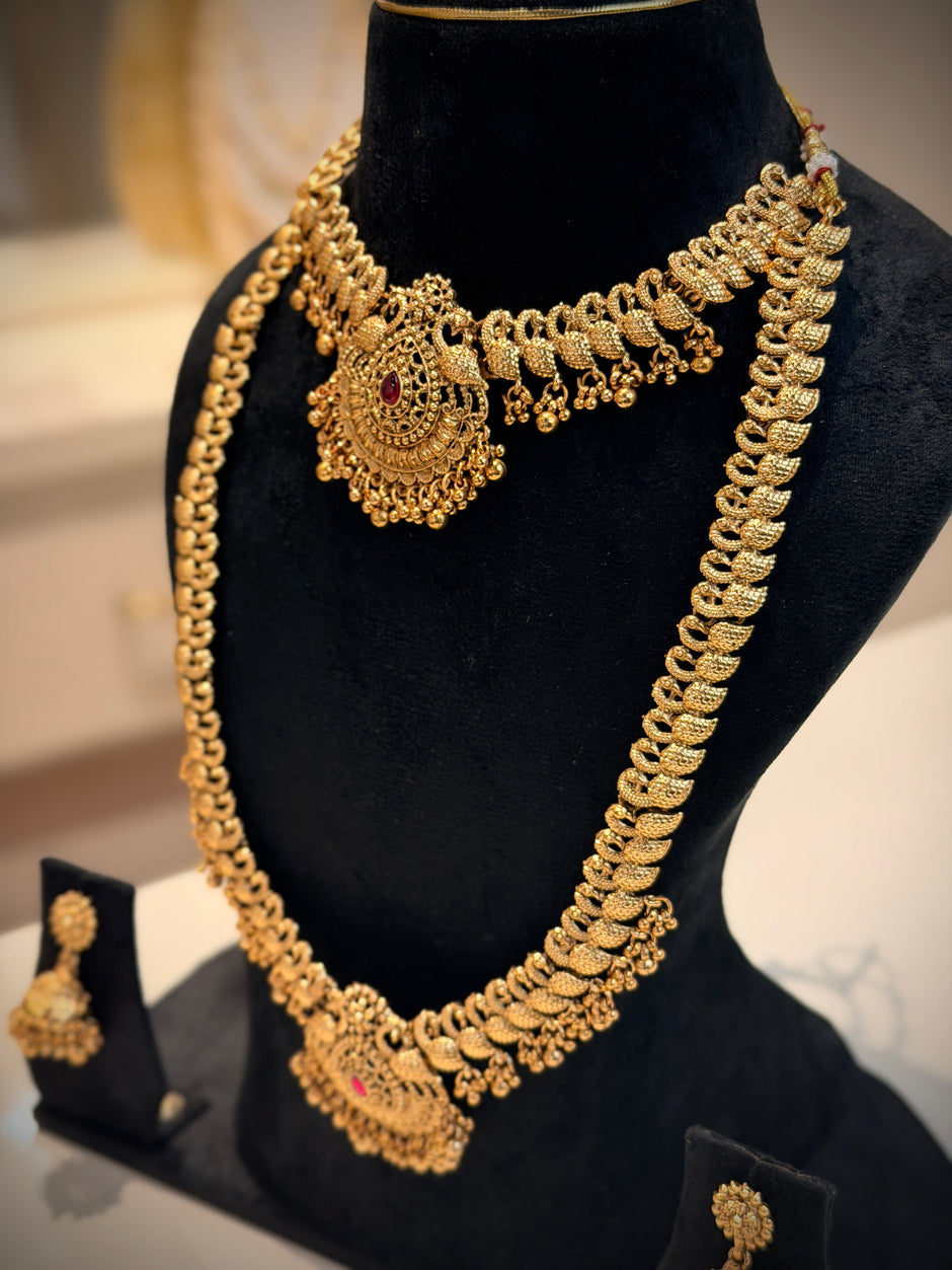 Peacock Motifs Short & Long Necklace Set