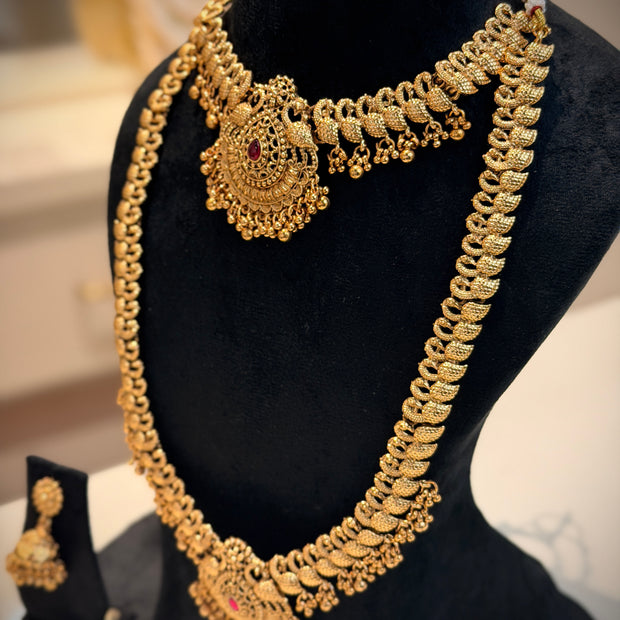 Peacock Motifs Short & Long Necklace Set