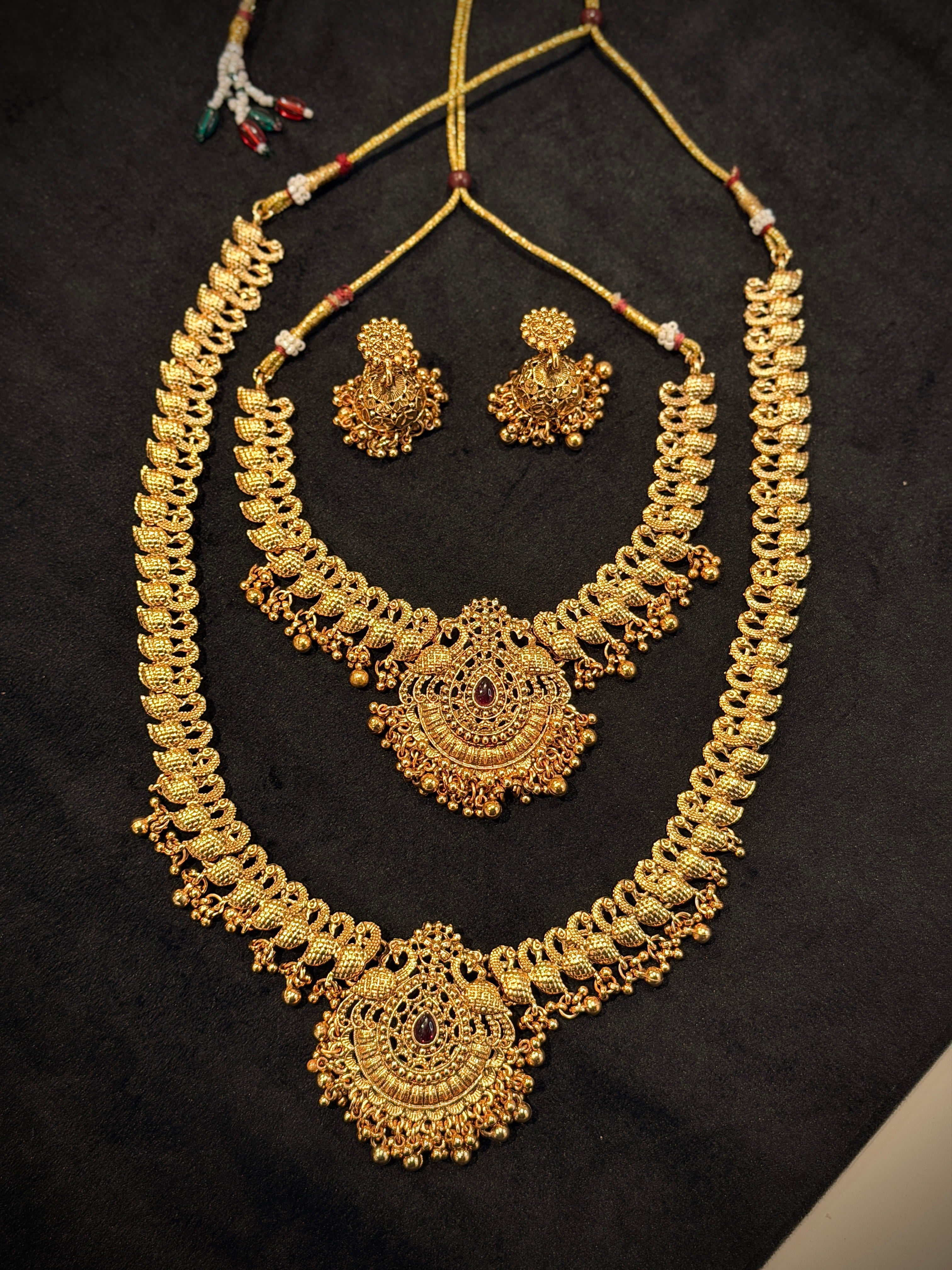 Peacock Motifs Short & Long Necklace Set