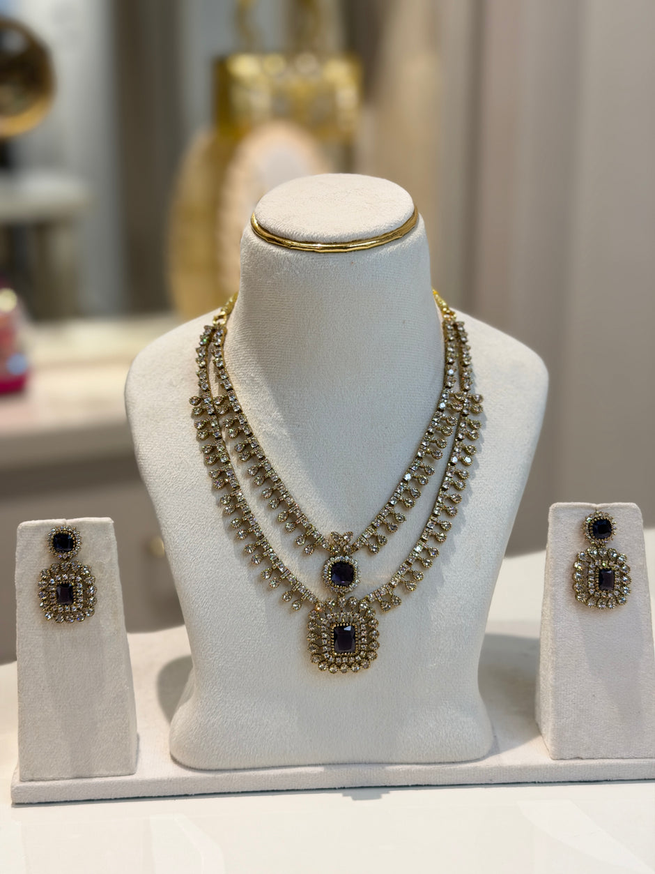 Double-Layer AD Stone Necklace Set