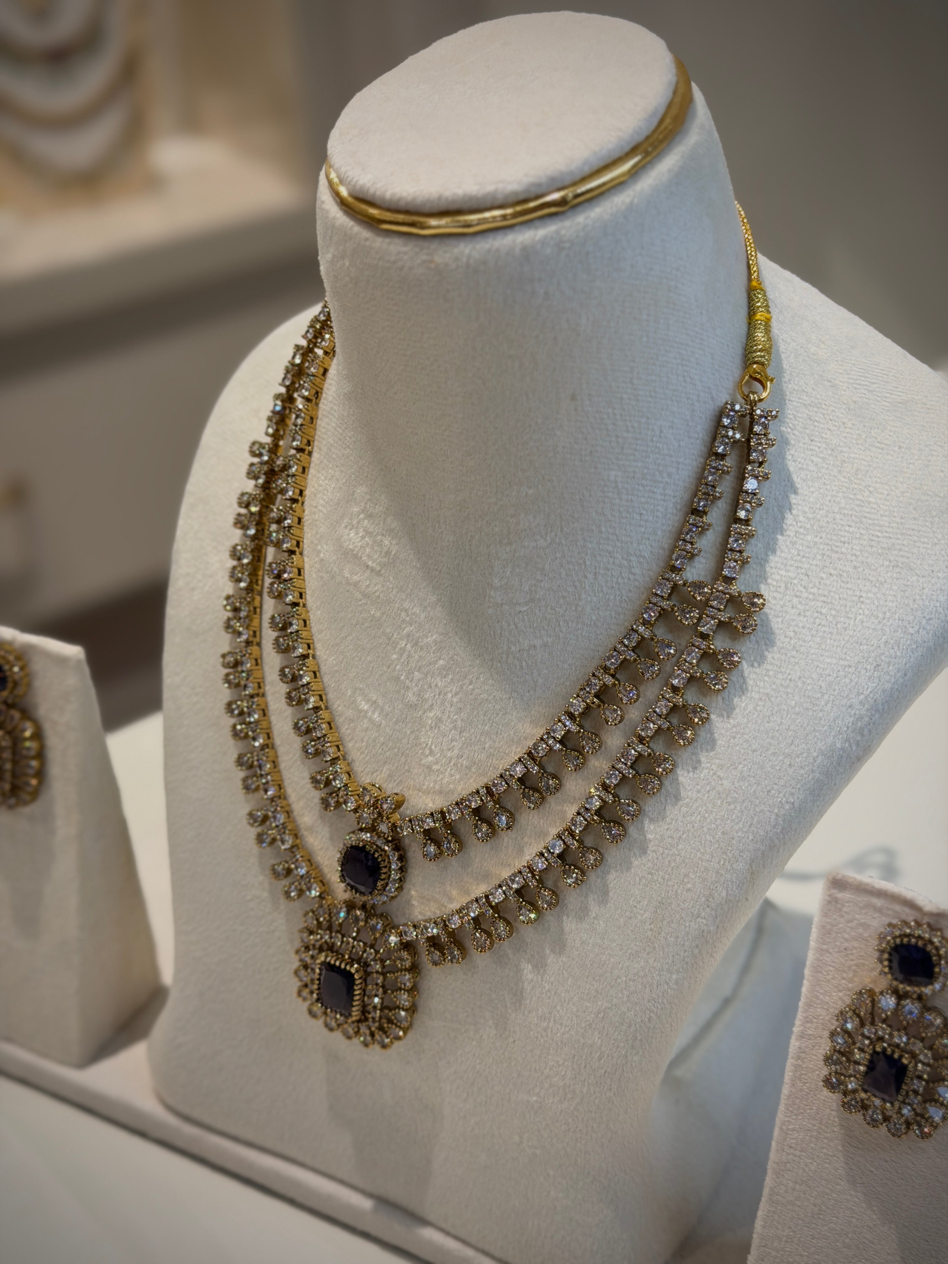 Double-Layer AD Stone Necklace Set