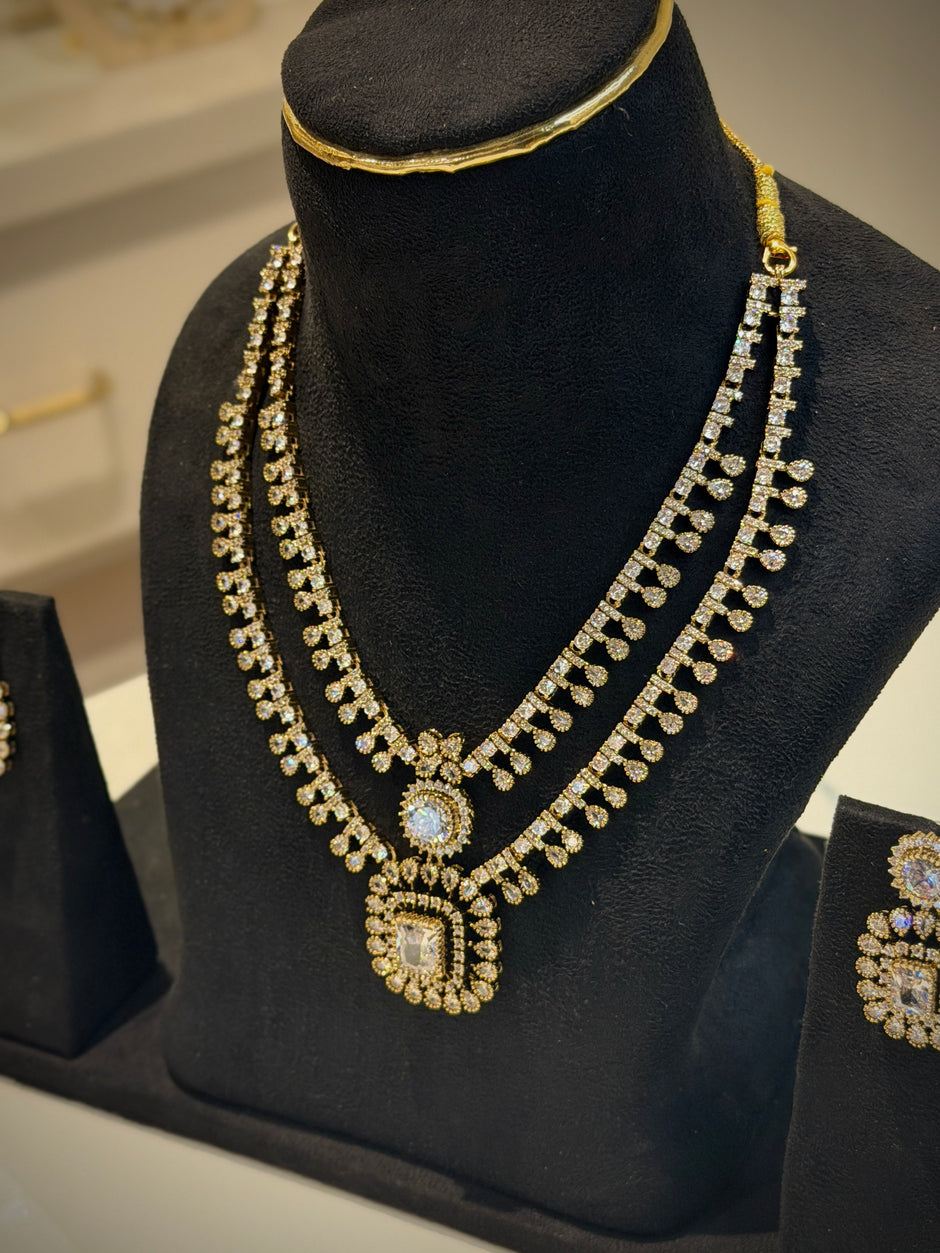 Double-Layer AD Stone Necklace Set