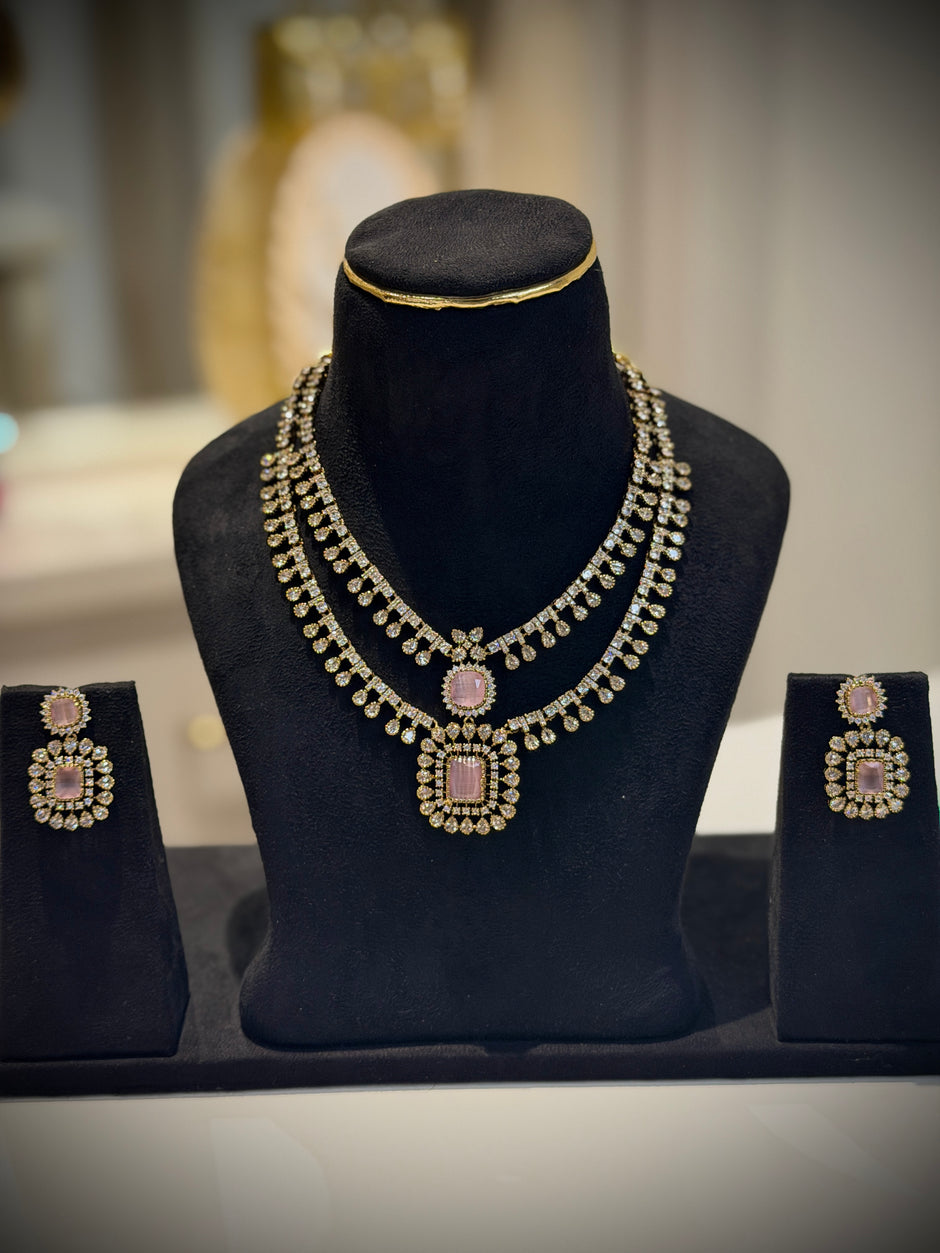 Double-Layer AD Stone Necklace Set