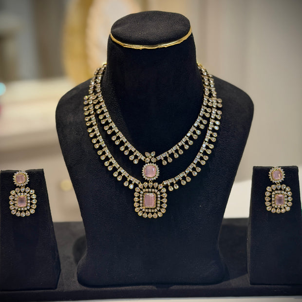 Double-Layer AD Stone Necklace Set