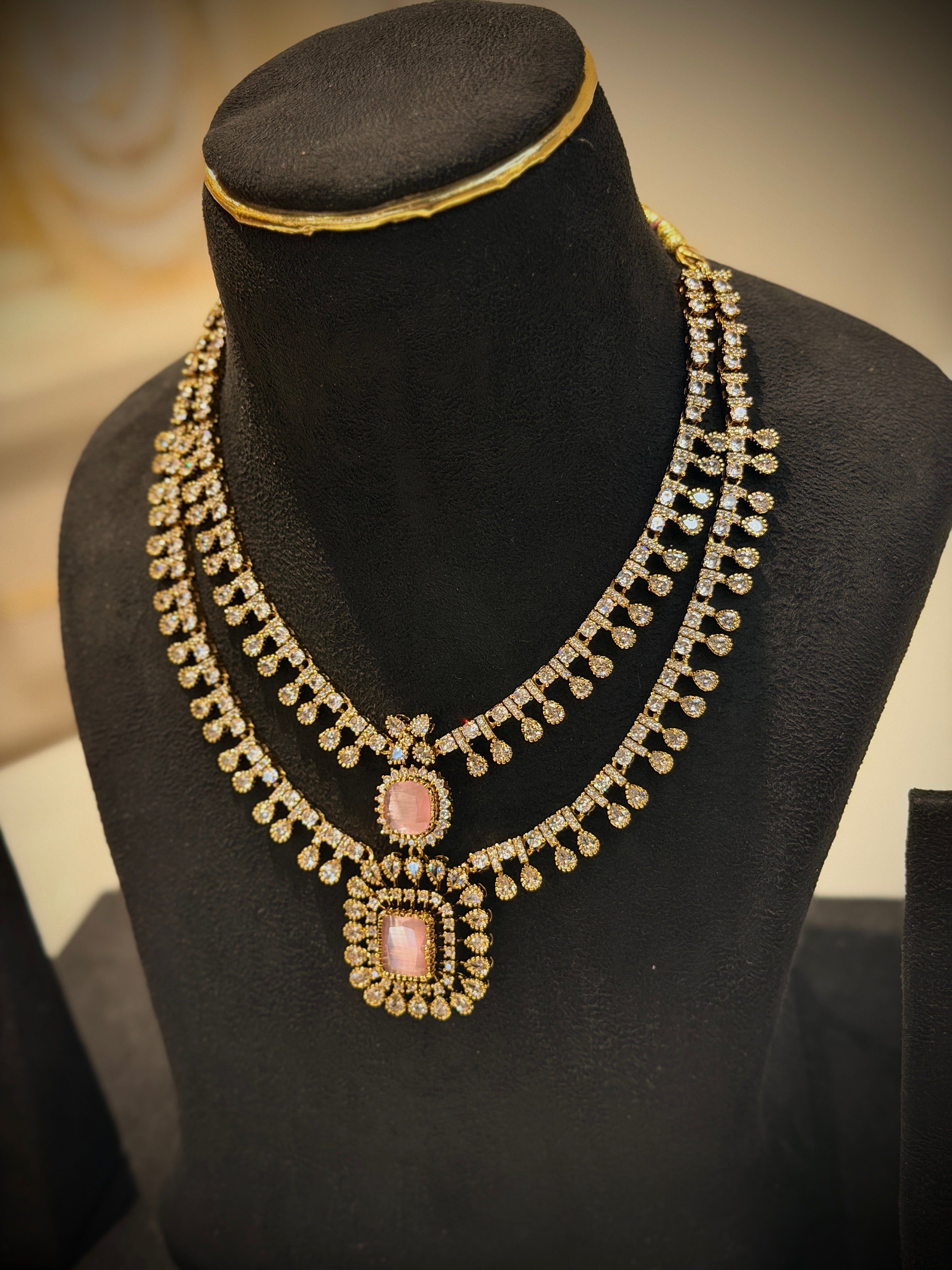 Double-Layer AD Stone Necklace Set