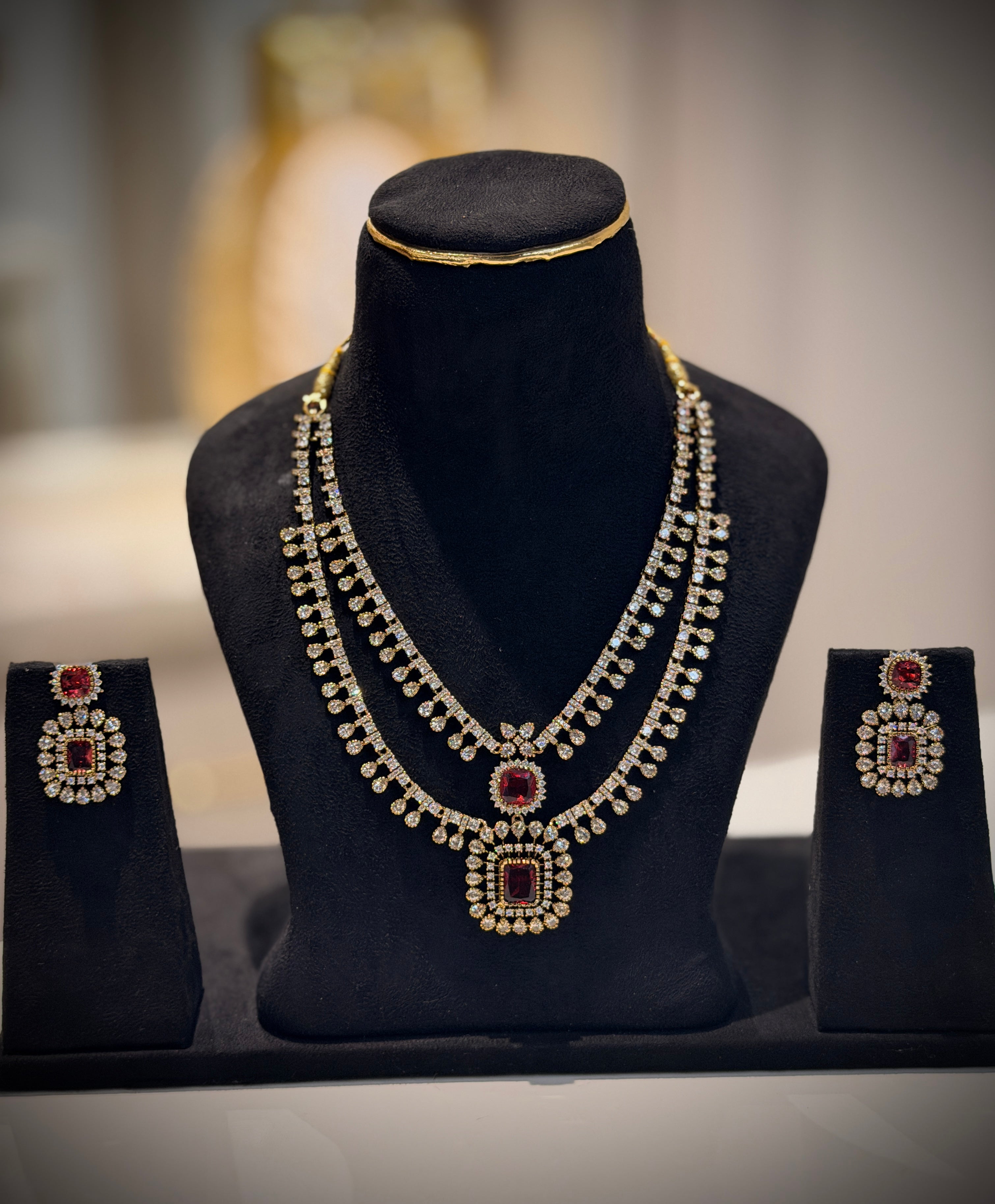 Double-Layer AD Stone Necklace Set