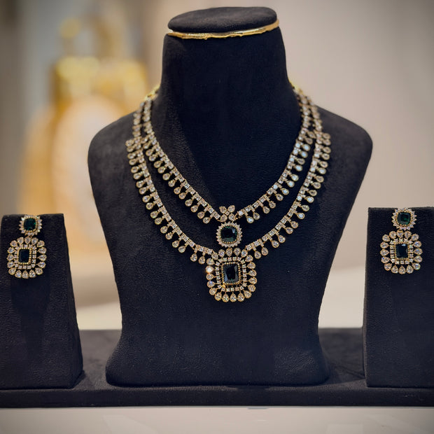 Double-Layer AD Stone Necklace Set