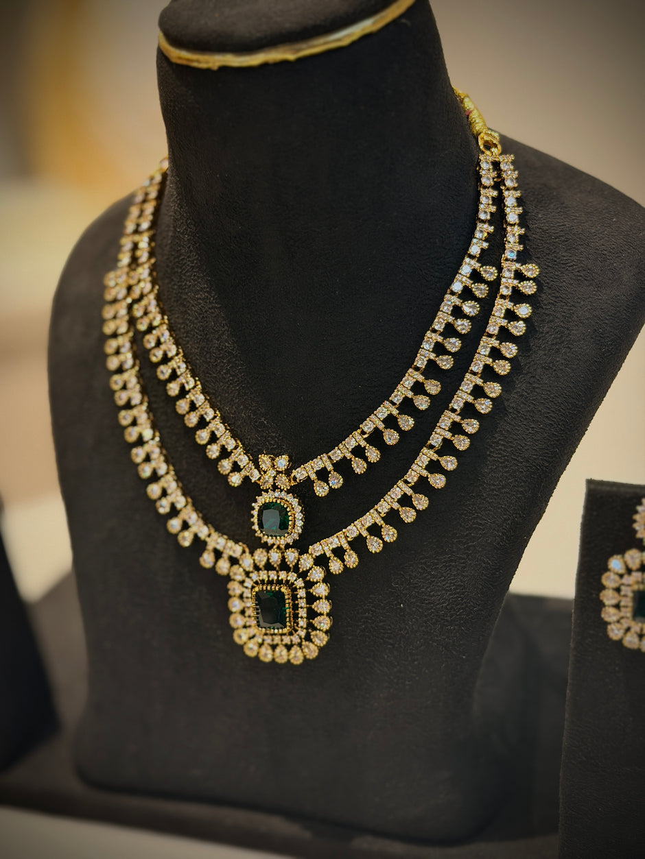 Double-Layer AD Stone Necklace Set